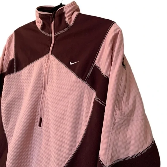 Nike Womens Thermafit Jacket Long Sleeve Half Quarter Zip Pink Maroon Textured - Picture 2 of 12